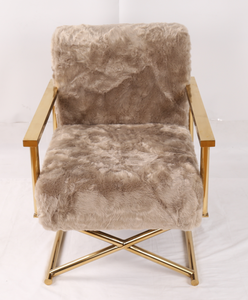 Cao Cấp Tìm Kiếm Mạnh Mẽ Giải Trí Len Đệm Ghế Vàng Đồng Thau Hoặc Đánh Bóng Thép Không Gỉ Mông Cổ Faux Fur - Product Image 3