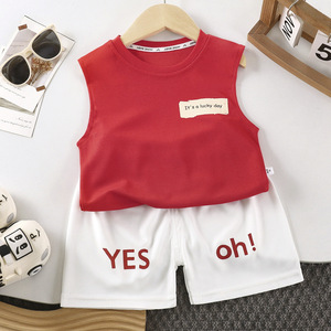 Nuovo Completo Estivo per Bambini in Cotone Piqué, Canotta e Pantaloncini, Stile Coreano Sportivo con <span class=keywords><strong>Motivo</strong></span> a Lettere, Due Pezzi - Product Image 6