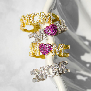 Anello Regolabile MOM a Forma di Cuore con Pavé per Donne, Elegante Regalo, Gioiello da Dito alla Moda - Product Image 1