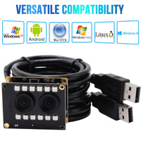 Modul Kamera USB ELP 2 Megapiksel WDR Lensa Ganda Inframerah 3D VR dengan LED IR untuk Pengenalan Wajah, Deteksi Biopsi