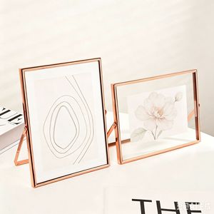 INS-style metal double-sided transparent real glass photo <b>frame</b> display stand - Product Image 3
