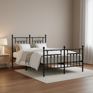 Struttura letto rettangolare completa in acciaio verniciato a polvere nero, letti in metallo, mobili industriali per camera da letto - Product Image 2