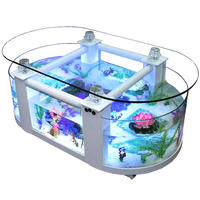 Table basse moderne 2-en-1 avec aquarium intégré, plateau en verre, cadre en acrylique/aspect marbre, filtration intégrée 100L, éclairage LED
