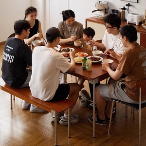 Nouvelle Arrivée <span class=keywords><strong>Table</strong></span> à Manger Télescopique Rectangulaire en Bois Massif Style Japonais, Extensible <span class=keywords><strong>et</strong></span> Pliante, avec Plateau en Pierre Usagée, pour Toutes Saisons - Product Image 4