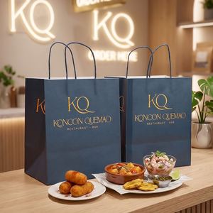 Custom Biodegradable Recyclable Disposable Restaurant Bar Food Delivery Packaging <b>Bags</b> Set Handles Custom Logo Kraft <b>Paper</b> - Product Image 1