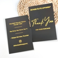 Carte de remerciement personnalisée avec logo de marque en feuille d'or, impression recto-verso, insert en papier d'art mat