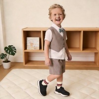 Ensemble T-shirt et short à carreaux style preppy pour bébé garçon, en tissu peigné, anti-rétrécissement, anti-plis, vêtements d'été 1-5 ans, logo personnalisé
