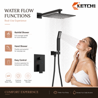 Sistema de ducha de latón elegante negro mate cuadrado con varilla de ducha de mano para lluvia, control de palanca mezcladora con dial de desviación