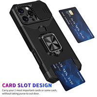 Coque de protection robuste avec fente pour carte et caméra coulissante pour iPhone 17 16 15 14 13 12 11 Pro Max Pro 7 8 Plus Mini, avec support magnétique et anneau
