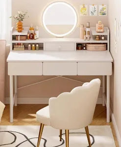 جديد، طاولة مكياج عصرية وبسيطة لغرفة النوم من الخشب الصلب، شقة صغيرة، طاولة بسيطة بكل شيء واحدة مع مرآة ذكية