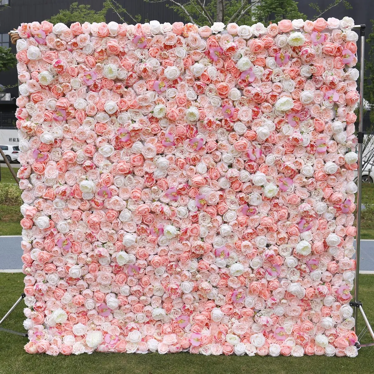 2023 hot selling super 3D artificial blush pink roses flower wall backdrop for wedding stage decoration