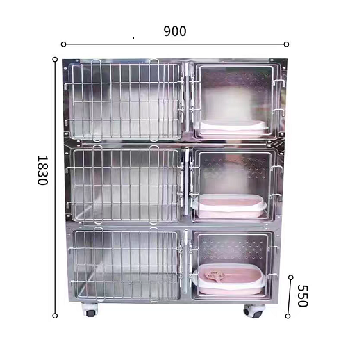 Heavy Duty 6 Door Stainless Steel Veterinary Cage, Durable Multi-Door Pet Crate