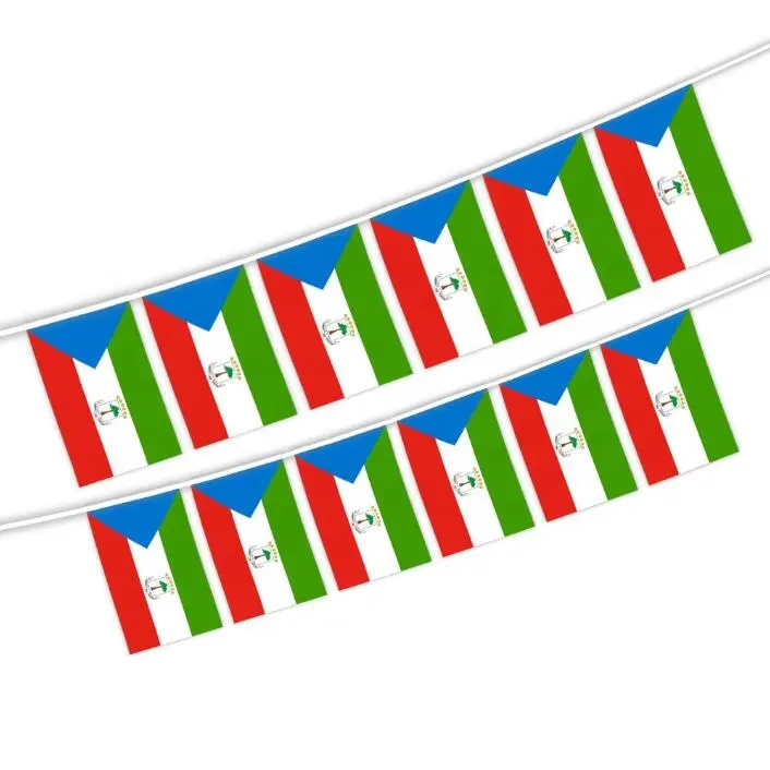 Promotional polyester material 14*21 Equatorial Guinea string flag Equatorial Guinea hanging flags decorated bunting flag custom