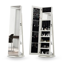 Miroir sur pied blanc à LED rotatif à 360 degrés pour maquillage, beauté, coiffure et bijoux, grande capacité