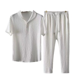 Ensemble tendance pour <span class=keywords><strong>homme</strong></span>, style coréen, haut à manches courtes et pantalon fins, tenue décontractée polyvalente pour l'été - Product Image 4