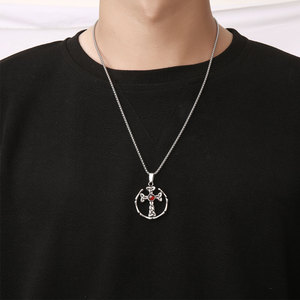 Titanium Steel <b>Cross</b> Pendant Necklace With Red Stone Bezel Setting Men's Gothic Style SP873 - Product Image 4