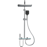 Ensemble de douche carré haut de gamme moderne intelligent à température constante avec affichage numérique, en laiton poli argenté, design clavier de piano