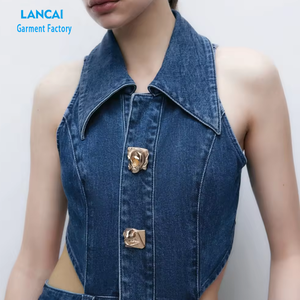 Robes sur mesure pour femmes, robe midi à simple boutonnage, robe <span class=keywords><strong>en</strong></span> <span class=keywords><strong>jean</strong></span> vintage pour soirée - Product Image 4