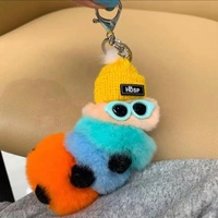 Pendentif de sac en cuir véritable Rex coréen, peluche mignonne semi-fait main, porte-clés de voiture naturel, chaîne suspendue, poupée couple
