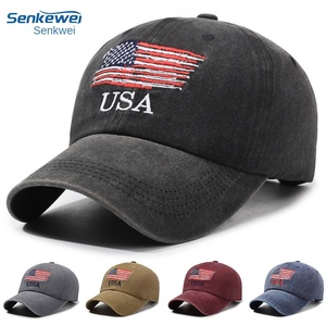 Casquette de baseball vintage sportive de style européen et américain en PVC délavé, brodée avec un grand motif du drapeau américain en tissu délavé - Product Image 2