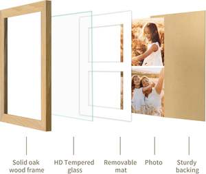 Picture <strong>Frame</strong> <strong>Photo</strong> <strong>Frame</strong> Made of Solid Oak Wood and Real Glass,Display Picture 2 Opening Mat for Wall &amp; Tabletop - Product Image 6