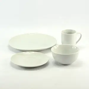 Vaisselle de table en porcelaine, 16 pièces, ensemble de vaisselle ronde en céramique émaillée