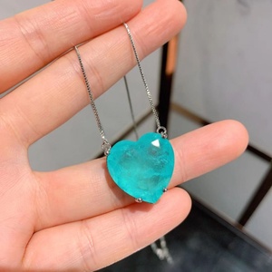 Wholesale Heart Cut 20*20mm Paraiba Cubic Zirconia Elegant Necklace <b>Earrings</b> Set Eco-friendly Copper Nice Jewelry Set - Product Image 2