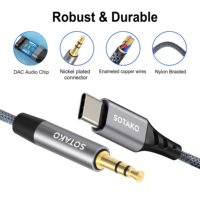 Cable de Audio DAC USB-C a 3.5mm SOTAKO, Adaptador de Sonido Estéreo HiFi con Núcleo de Cobre OFC para Micrófono/Altavoz de Smartphone/Laptop/Tablet