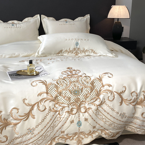 Parure de Lit de Mariage Style Européen Haut de Gamme en Satin Brodé, Taille King, Pur Coton - Product Image 4