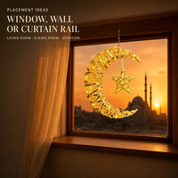 Ornement suspendu en forme de croissant de lune en ruban à paillettes dorées pour l'Aïd du Ramadan, avec étoile intérieure et LED chaude, réutilisable et durable pour mur, fenêtre, maison