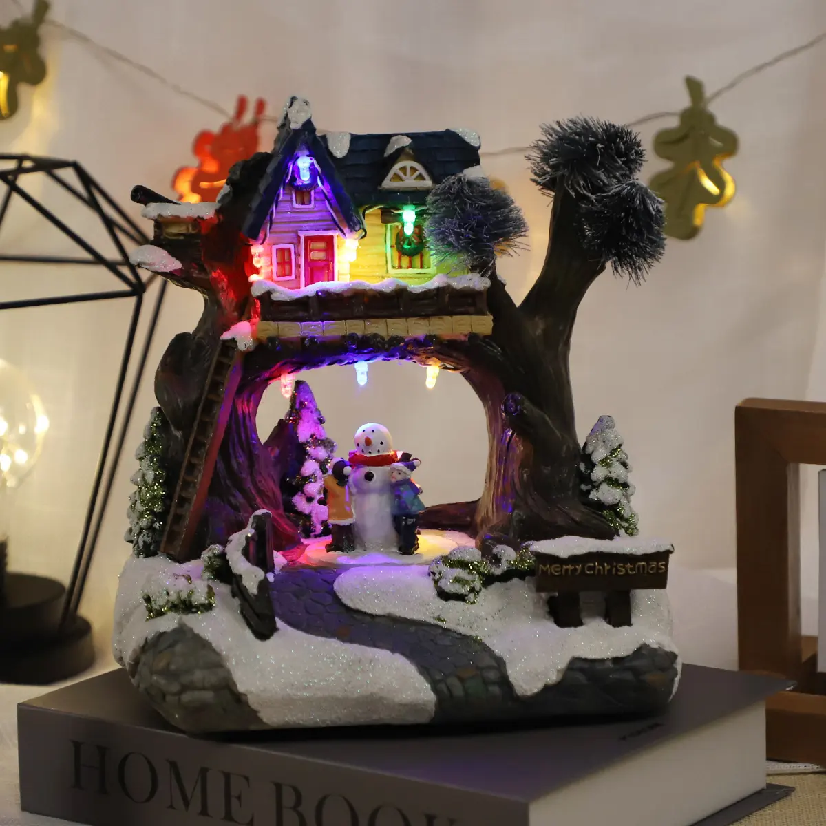Casas de aldeia de Natal com luzes LED Decorações de Natal de Resina para o Interior para crianças de mesa