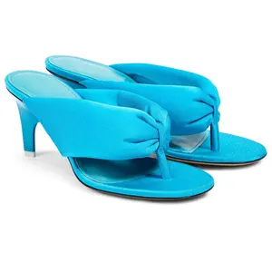 Anmairon รองเท้าส้นเตี้ยสำหรับผู้หญิงทำจากผ้าซาตินสีฟ้าเข้มมีส้นรองเท้าส้นเตี้ย