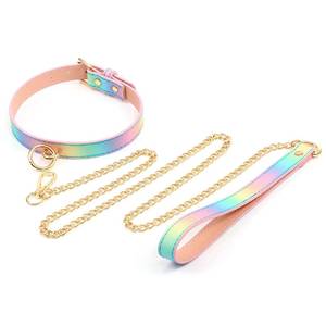 Ensemble en cuir arc-en-ciel coloré SM, kit de bondage fluorescent, menottes, collier, harnais érotique pour couples 18+, MUQU TZ-8018 - Product Image 3