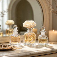 Bouteille diffuseur de parfum vintage en verre gaufré, flacon vide à facettes rondes avec bouchon boule en verre