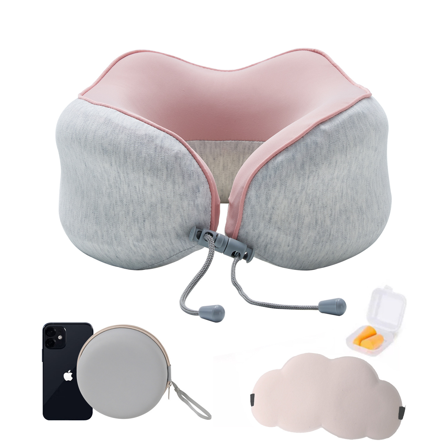 Ensemble masque pour les yeux et bouchons d'oreilles en forme de nuage rose, gris et blanc EVA
