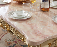 Table à manger rectangulaire moderne Shuaizhi avec plateau en marbre et structure en bois massif, ensemble de chaises de salle à manger sculptées en chêne, mobilier de maison durable