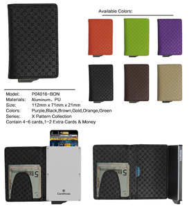 Smart PU Leather Anti-Theft RFID Blocking Nylon Credit Card <b>Holder</b> Aluminum Alloy Metal Card Case Open Closure Unisex Short - Product Image 4