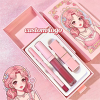En gros, Ensemble de maquillage végan DIY personnalisé avec gloss et crayon à lèvres à nœud rose doré, mignon, pour marque privée