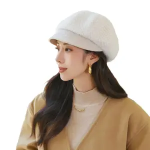 หมวกแก๊ปผ้าฝ้ายลายตารางสำหรับผู้หญิง, ใหม่หมวกเบเร่ต์สไตล์เกาหลีสำหรับฤดูใบไม้ร่วงและฤดูหนาว2023
