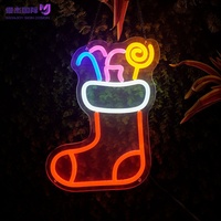 Decorazione Murale in Acrilico a Forma di Calza di Natale, Insegna LED Neon di Babbo Natale per Casa, Ufficio, Sala da Pranzo e Decorazione Artistica per Feste