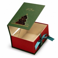 Emballage cadeau pour bougie de Noël personnalisé en carton vert ivoire avec ruban doré, certifié FSC, boîte cadeau pliante directe d'usine