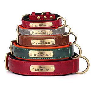 Collar de perro de lujo de cuero PU con número de nombre personalizado, collares cómodos para mascotas con decoración de remaches, patrón sólido, característica antipérdida - Product Image 3