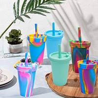 Vaso de Silicona con Tapa y Pajita, Diseño Tie Dye, Irrompible, para Bebidas, Café, Deportes, Aire Libre, Hogar, Ecológico