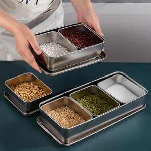 קופסת תבלינים בסגנון יפני מנירוסטה עם מכסה, מחולקת לתאים, לאחסון תבלינים ותצוגת מזון. - Product Image 6