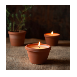 Élégant porte-bougie en terre cuite fait main, décoration rustique en argile pour Noël, idéal pour salle à manger, cheminée, salon, centre de table - Product Image 2