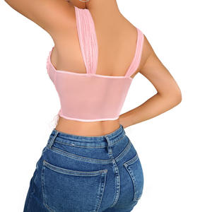 Top de Verano Rosa Estilo Pure Desire, Dulce y Picante para Mujer, Cuello en V, Malla con Aros, Cordón Ajustable, Top de Tirantes Anchos 3D - Product Image 6