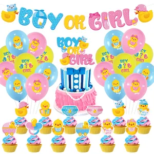 Umiss boy or girl gender reveal party decor-- banners with pompom and garland for party decorations