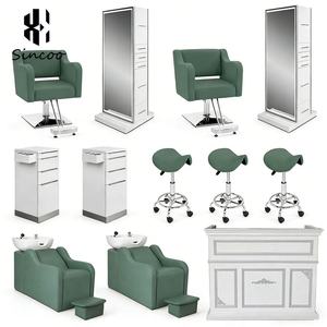 Green Salon Furniture Set Shampoo Chair Set Barber Chairs Hairdressing Mirror Reception <b>Desk</b> Tool Cart for Hair Salon - Product Image 1