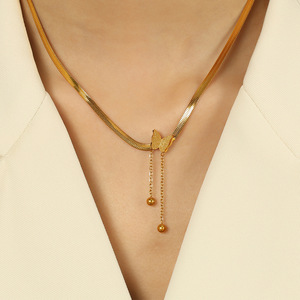 Collier papillon plaqué or 18 carats pour femmes, style coréen, bijoux élégants, cadeau - Product Image 4