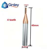Endmill Karbida Padat Berlapis TiN Presisi 4 Flute 3 Flute D1.9 2.0*40mm Shank 6mm CNC Key Duplicator untuk Xhorse Cgdi 2m2 Tank